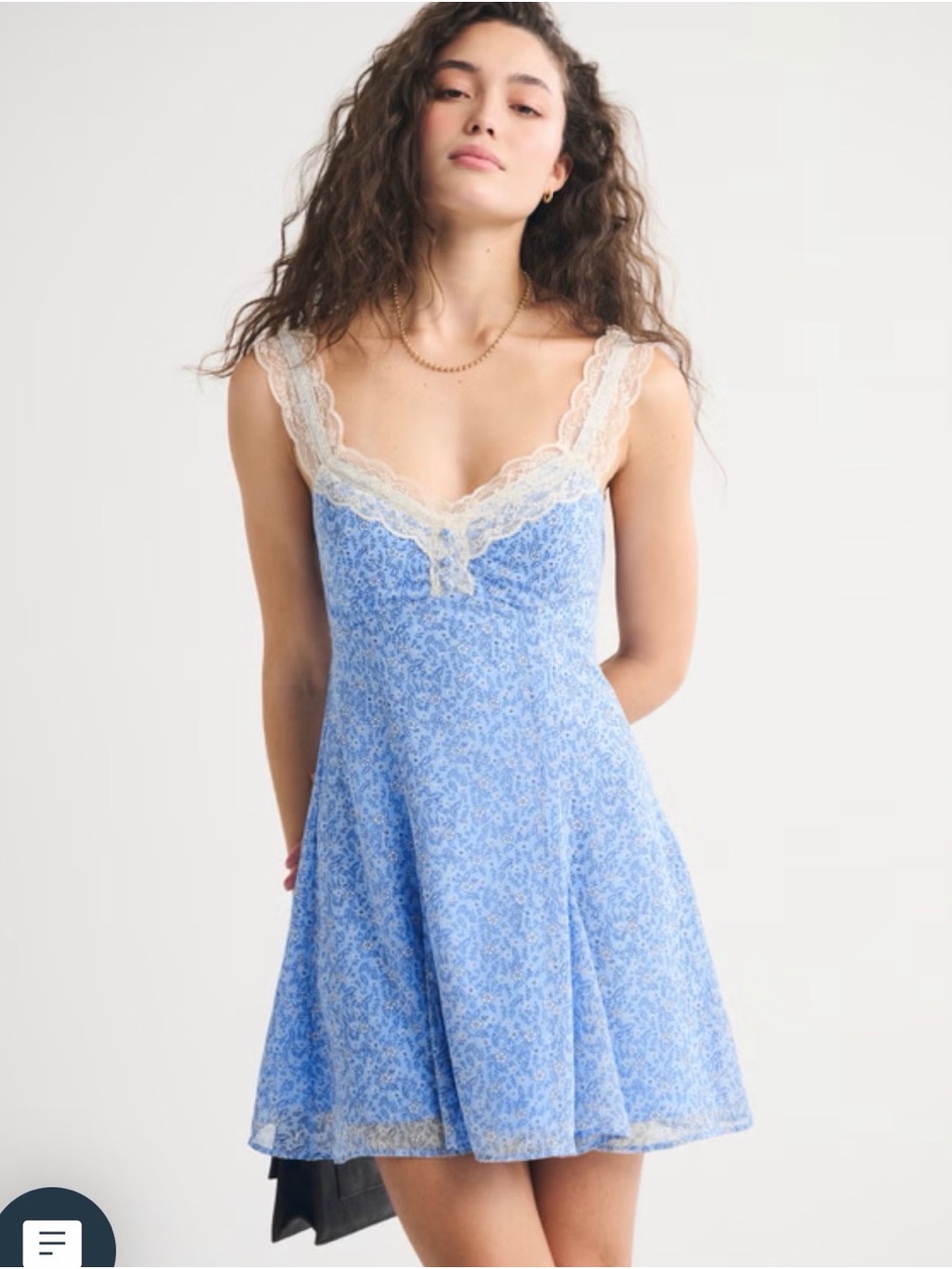 Abercrombie & Fitch Blue Floral Lace-Trim Slip Dress